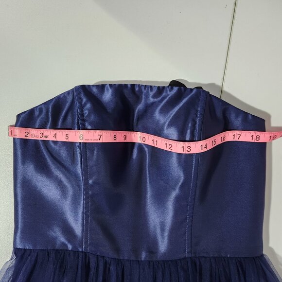 Speechless Navy Blue Formal Strapless A-line Dress with 3D Florals - Size 11 - Picture 6 of 13